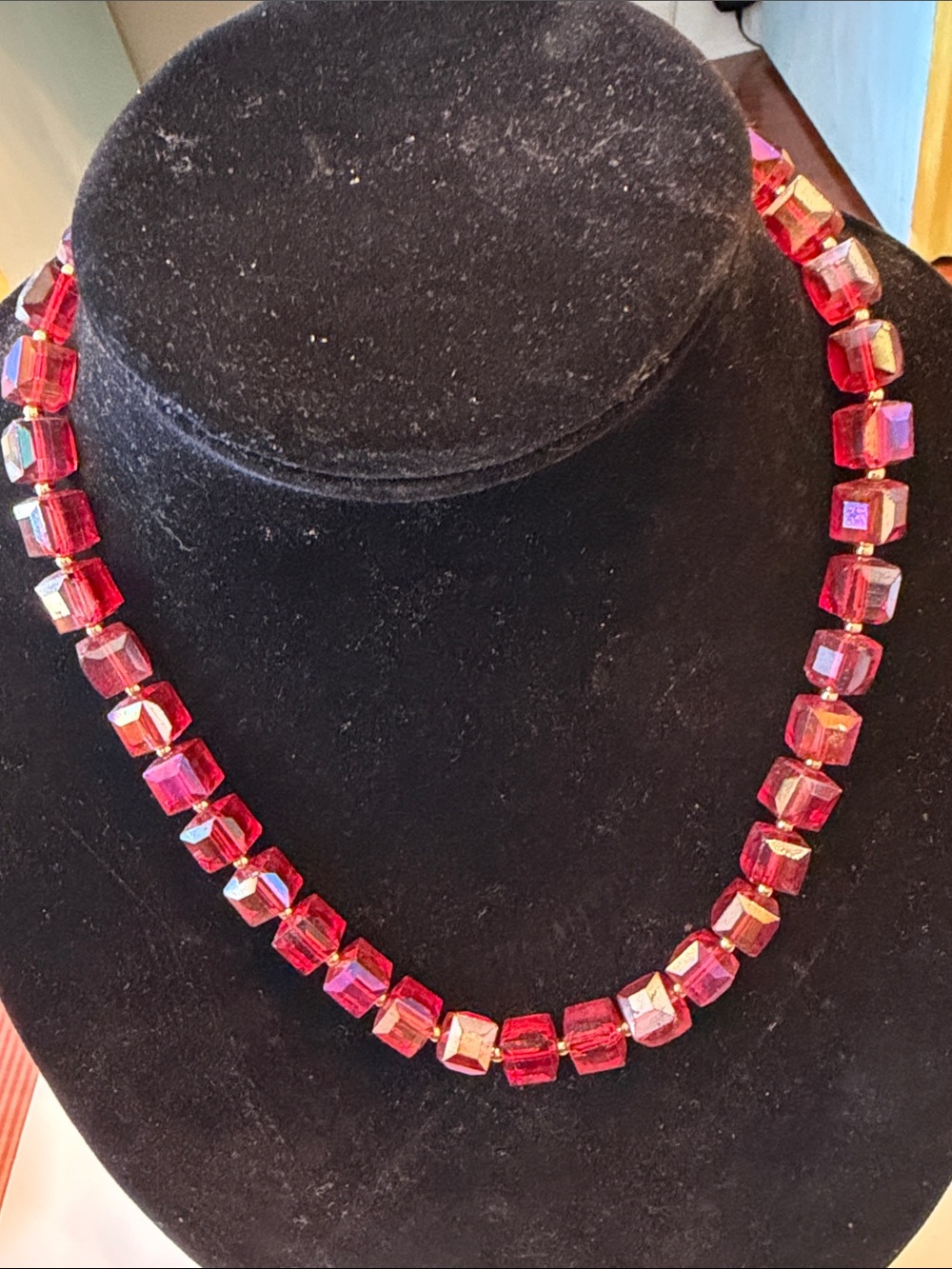 Red AB Cube Crystal Bead Necklace - Women Jewelry